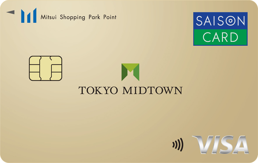 「東京ミッドタウンカード《セゾン》」のカードデザイン。ベージュの背景に、左上にMitsui Shopping Park Pointのロゴ、中央にTOKYO MIDTOWNのロゴが記載されている。