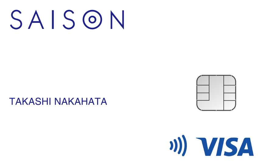 「SAISON CARD Digital すぐ借り」のカードデザイン。白色の背景に左上に青色のSAISONのロゴ。ロゴの下に青色で名義人名の記載が記載されている。クレジットカード番号や有効期限の記載はない。