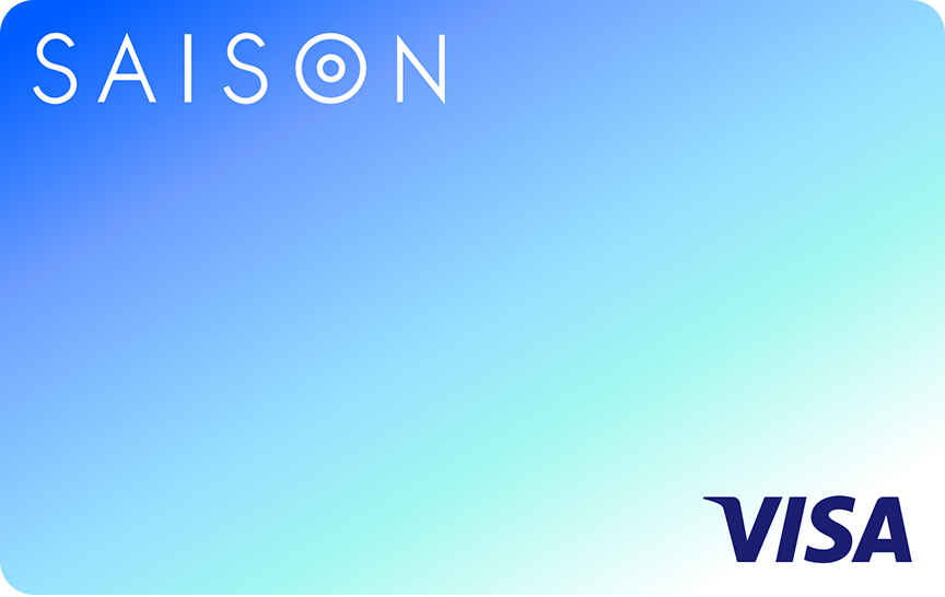 「SAISON CARD Digital すぐ借り」の着せ替えカードデザイン。青色の背景に左上に白色のSAISONのロゴ。ロゴの下に青色で名義人名の記載が記載されている。クレジットカード番号や有効期限の記載はない。